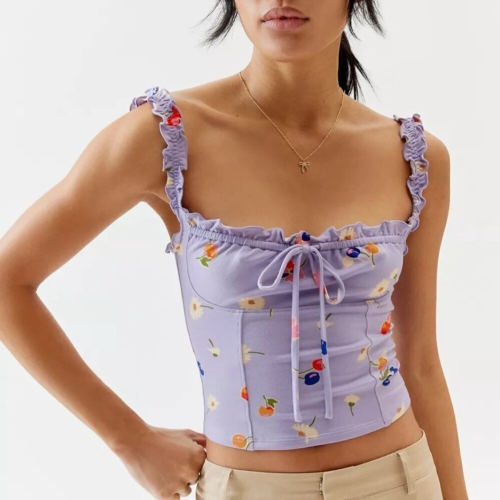 Urban Outfitters Lavender Floral Ruffle Tank Top